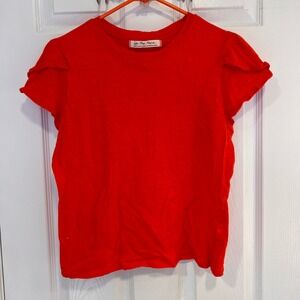 We The Free Free People Red Ruffle Shoulder Short Sleeve Slub Tee Shirt Large